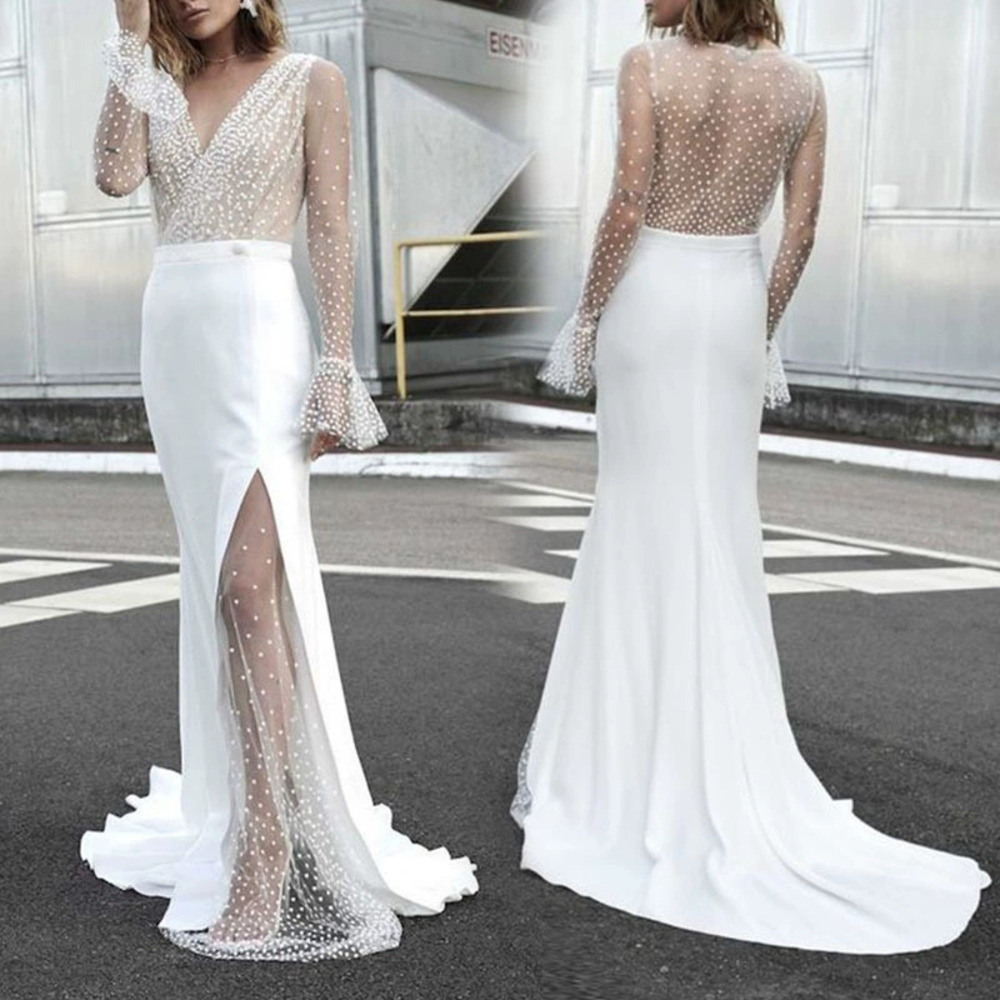 ZARA Sexy Sheer Neckline Wedding Dress for Summer Fall